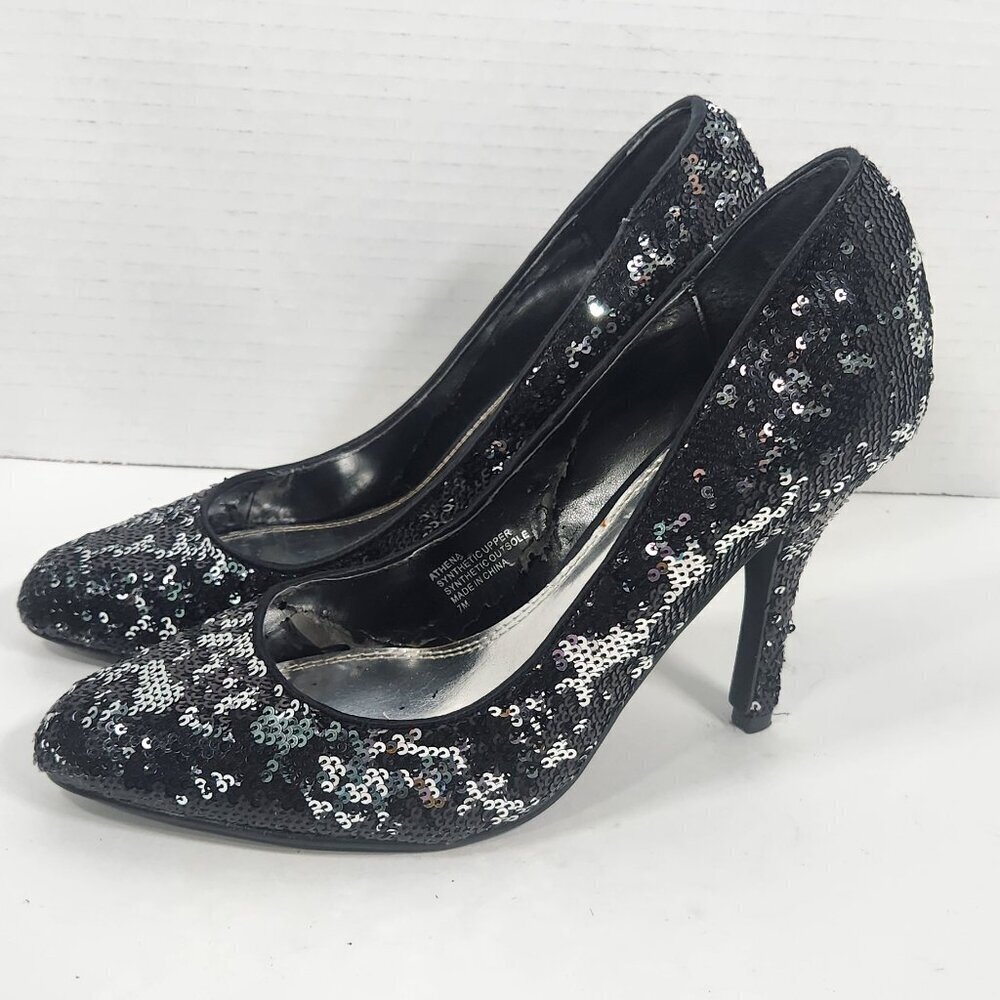 WHITE House black market black & silver sequin heels 7